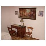Desk, chairs, various items