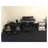 Antique Typewriter, Paymaster, and Rotary Phones