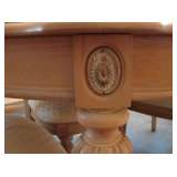 LR1 Thomasville ornate light wood dining set with leaves(2@20)  & pads 46x40x29