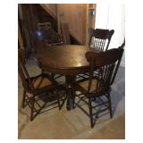 Vintage Wood Pedestal Table and 4 Chairs