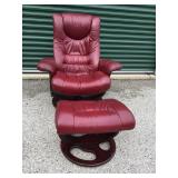 Lane Furniture- Burgundy Leather Chair and Footstool