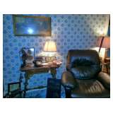 Jacobean table & leather med lift chair