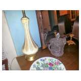 Mid century lamp & cut glass covered bowl