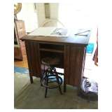 Wood architectual desk with stool