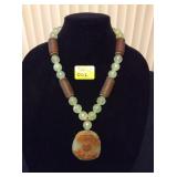 HFJ002 Celadon Jade Pendant w/ Jade and Lucite Beads