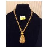 HFJ005 Honey Yellow Jade Pendant w/ Jade Beads