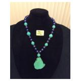 HFJ006 Free Form Turquoise Pendant w/ Blue Lapis & Resin Beads