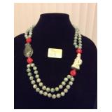 HFJ015 Jasper, Peking Glass, Porcelain & Resin Necklace
