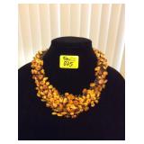 HFJ025 Amber & Russian Glass Bugle Bead Necklace