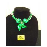 HFJ042 Hand Blown Glass and Metallic Bow Necklace