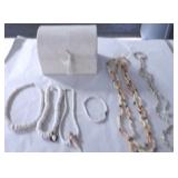 DDC083 Puka Shell Necklaces & Brocade Jewelry Box