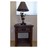 IET081 Wicker Nightstand and Hawaiian Hula Lamp