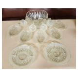 JHA026 Vintage Cut Glass Crystal Punchbowl & Dishes