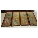 JHA040 Chinese Wood Inlay Jade Four Seasons Wall Hanging Set