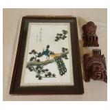 JHA041 Sea Shell Peacock Framed Art & Carved Wood Masks