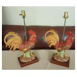 JHA042 Pair of Ceramic Rooster Lamps
