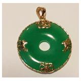 JHA108 Beautiful 14K Yellow Gold Jade Donut Pendant Charm