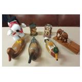 JHA063 Hand Carved Wood Ducks, Elephant and More