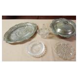JHA064 Vintage Glass Ashtray, Silver Tone Platter & More