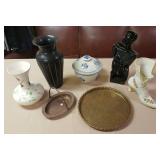 JHA066 Antique Brass Platter, Ceramic Vases & Bowl