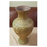 JHA071 Vintage China Cinnabar Lacquer Gold Scenic Brass Vase