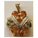 RK020 18K Gold Pendant & Multi-Colored Sapphire & Diamonds