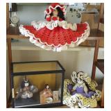 HPT024 Vintage Japanese Dolls in Glass Case, Hand Crochet Doll Dress