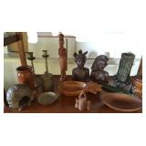 HPT042 Exotic Wood & Brass Bowls & Figurines, Candles