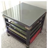 HPT058 Vintage Japanese Zabuton Chest, Glass Top, Zabuton