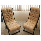 HPT081 Pair of Vintage Mid-Century Japanese Obi Silk Chairs