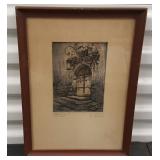 HMT213 Framed Original Print Etching Rothenburg Altes Portal