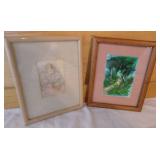 PCC053 Two Vintage Framed Pictures Scene & Hawaiian Man
