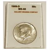 HCC002 Graded 1969-d Kennedy Silver Half Dollar
