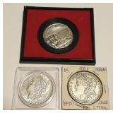 HCC008 1881 & 1889 US Morgan Silver Dollars & Washington Medal