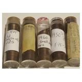 HCC025 Five Coin Tubes US Penny - Wheat, Small Date & More