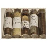 HCC026 Five Coin Tubes  US Penny - Wheat & More 1918-1955