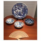 JYR030 Japanese Dishes, Porcelain, Sandalwood Fan