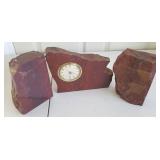 DWT120 Polished Jasper (?) Bookends & Clock