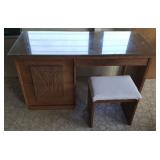 NPT037 Vintage Solid Wood Tropical Motif Desk & Stool