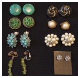 NPT083 Eight Pairs of Vintage Earrings Clip-on & Pierced