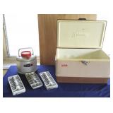 NPT114 Vintage Coleman Cooler, Water Jug & Aluminum Ice Trays