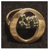 PPM1008 Unique 10K Gold Ring with Green Faceted Stones