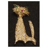 PPM1009 Cute 14K Gold Pussy Cat Pin/Brooch
