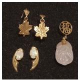 PPM1012 Nice 14K Gold Earrings, Opal & Jade 