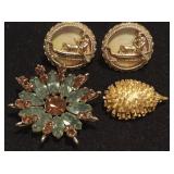 PPM1018 Signed Vintage Sherman Brooch, Cuff Links & Pin