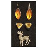 PPM1032 Sterling Earrings and Reindeer Pin