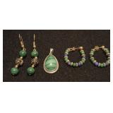 PPM1033 Two Pair Malachite Lapis Earrings & Pendant