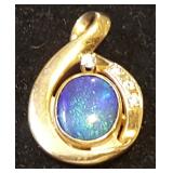 PPM1037 Beautiful 14K Gold Opal Diamond Pendant Slide