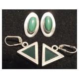 PPM1038 Two Pairs of Sterling Silver Earrings, Malachite