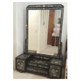 FKT044 Vintage Inlaid Korean Lacquer Vanity & Mirror